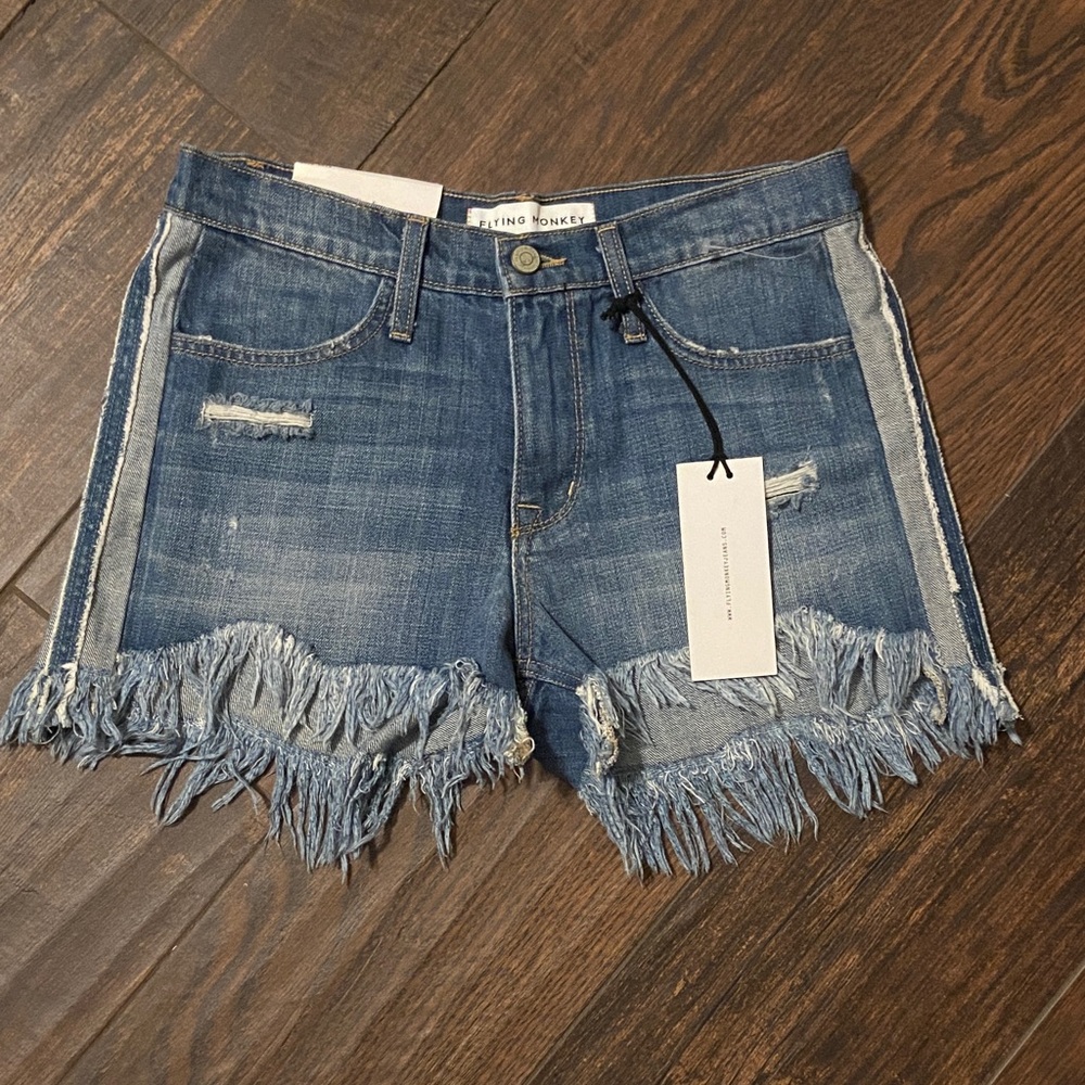 Sale! Fringed & Distressed Denim Shorts, size 27, Flying Monkey Platinum brand.